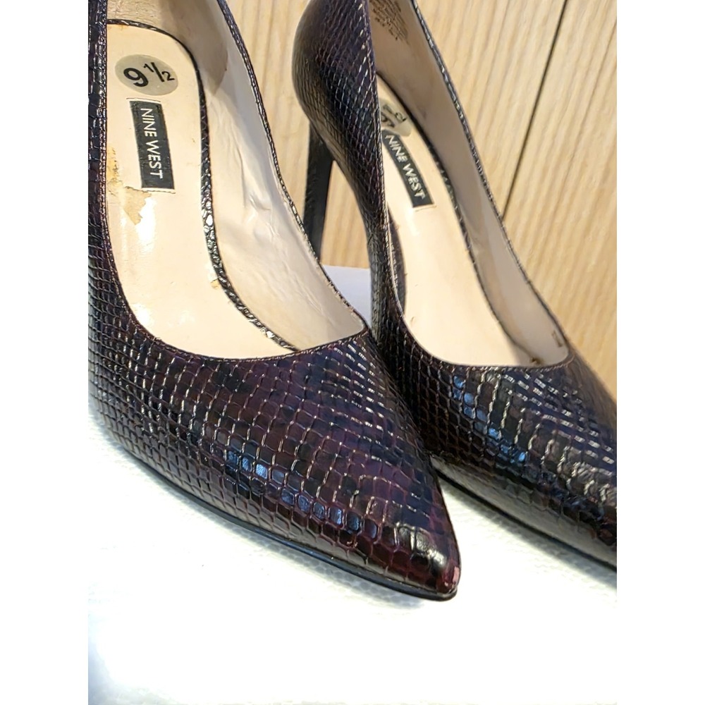 Nine West Tatiana Snakeskin Embossed Pointed Toe Stiletto Pumps Brown Black 9.5M
